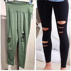 NWT Aerie 'Chill Play Move' High Rise Ripped Leggings Size Large
